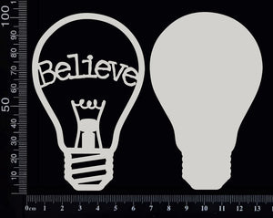 Word Bulb - Believe - E - Layering Set - White Chipboard