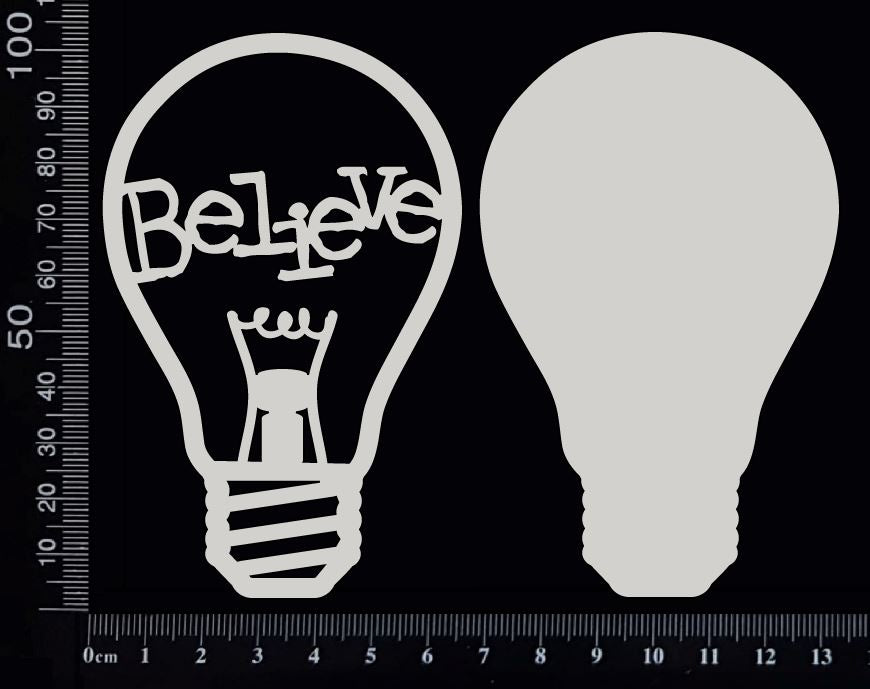 Word Bulb - Believe - F - Layering Set - White Chipboard