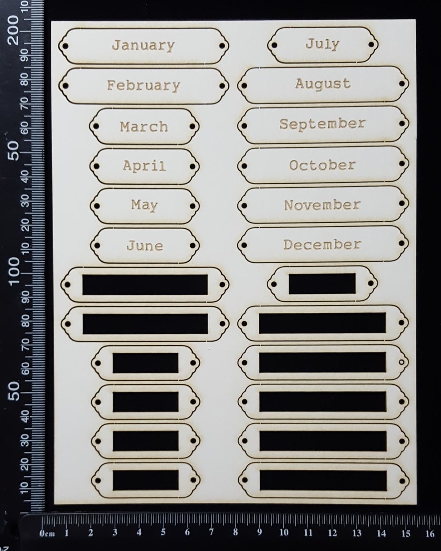 Word Plates - BE - Laser Engraved - Months - White Chipboard