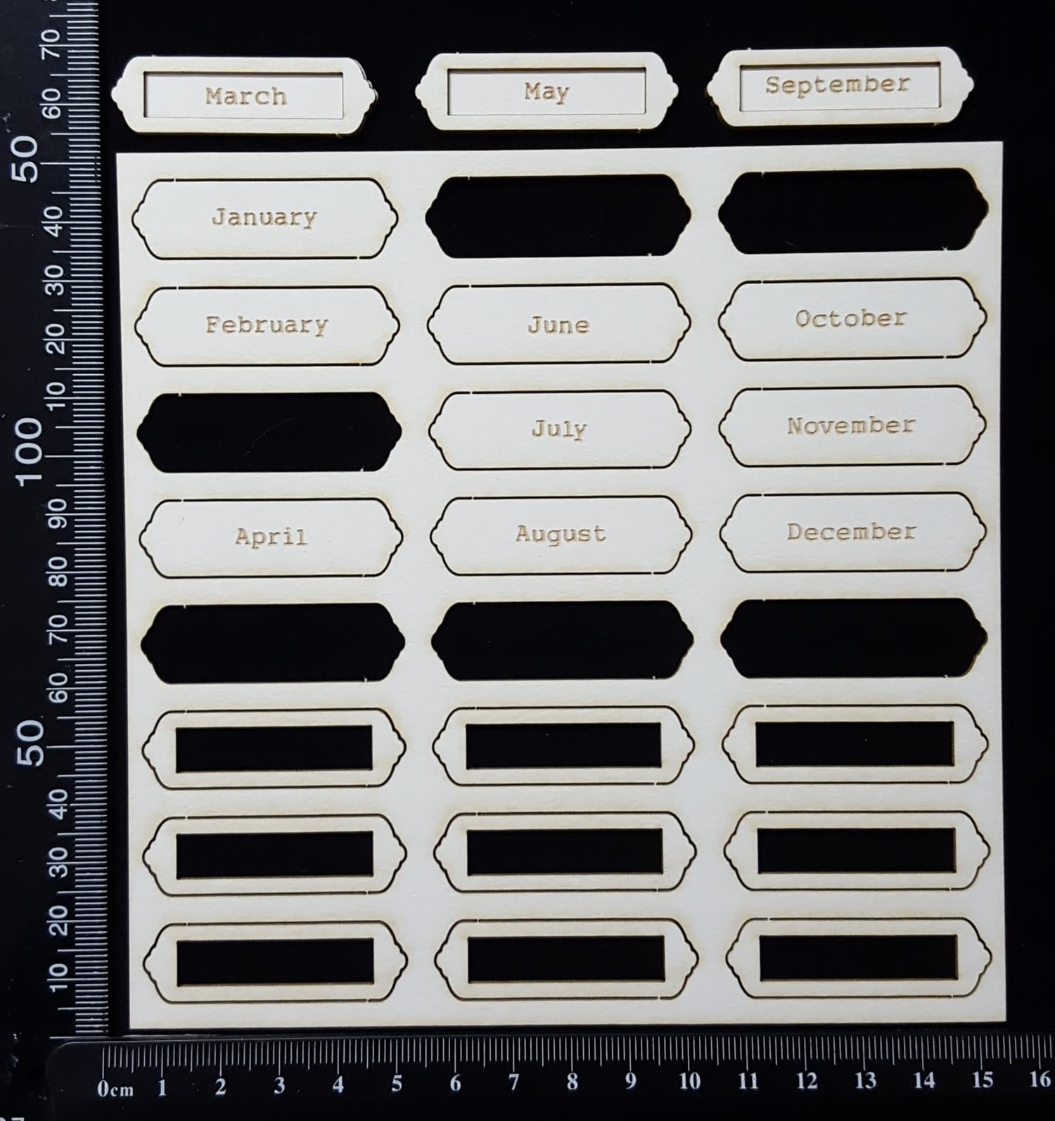 Word Plates - AC - Laser Engraved - Months - White Chipboard