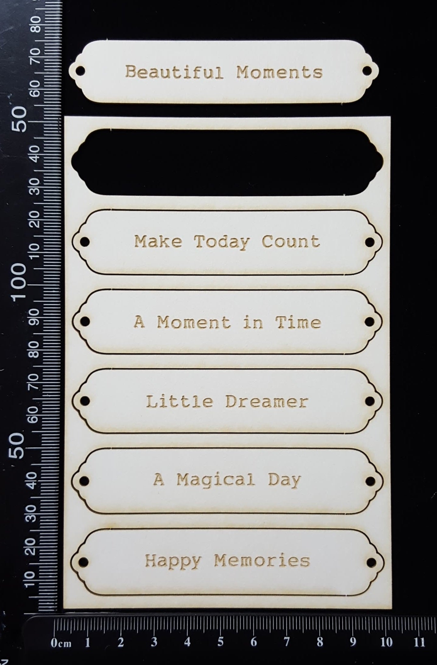 Word Plates - CE - Laser Engraved - White Chipboard