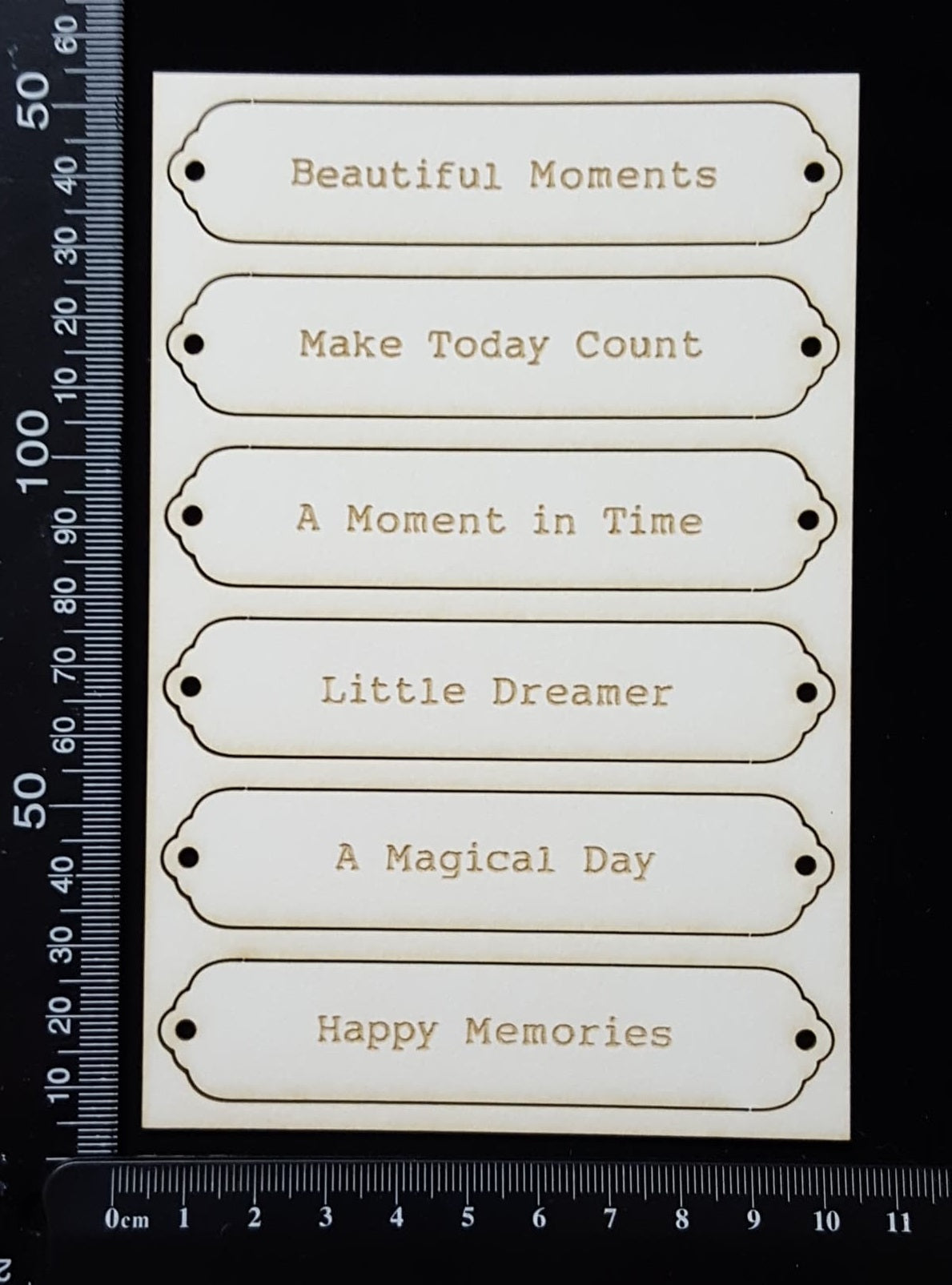 Word Plates - CE - Laser Engraved - White Chipboard