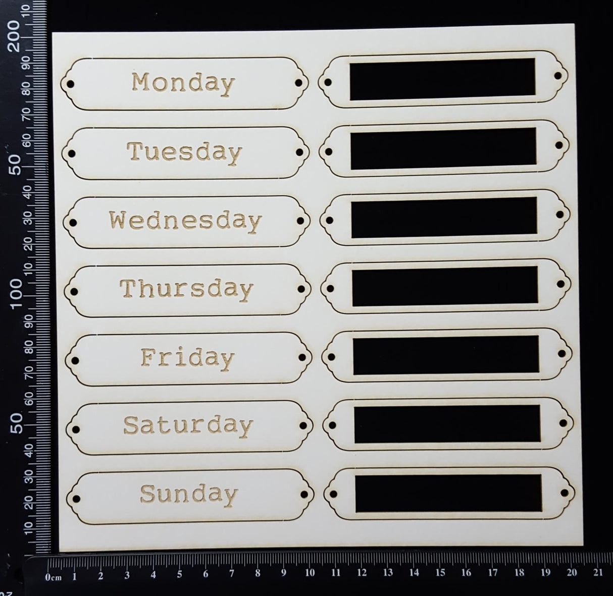 Word Plates - CH - Laser Engraved - Weekdays - White Chipboard