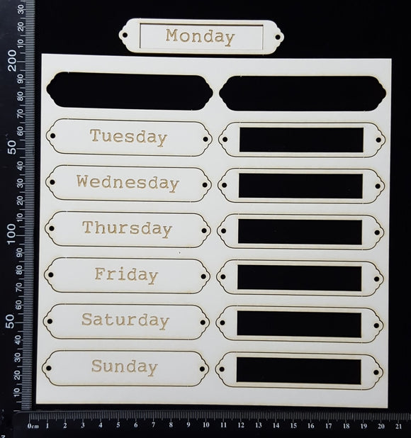 Word Plates - CH - Laser Engraved - Weekdays - White Chipboard