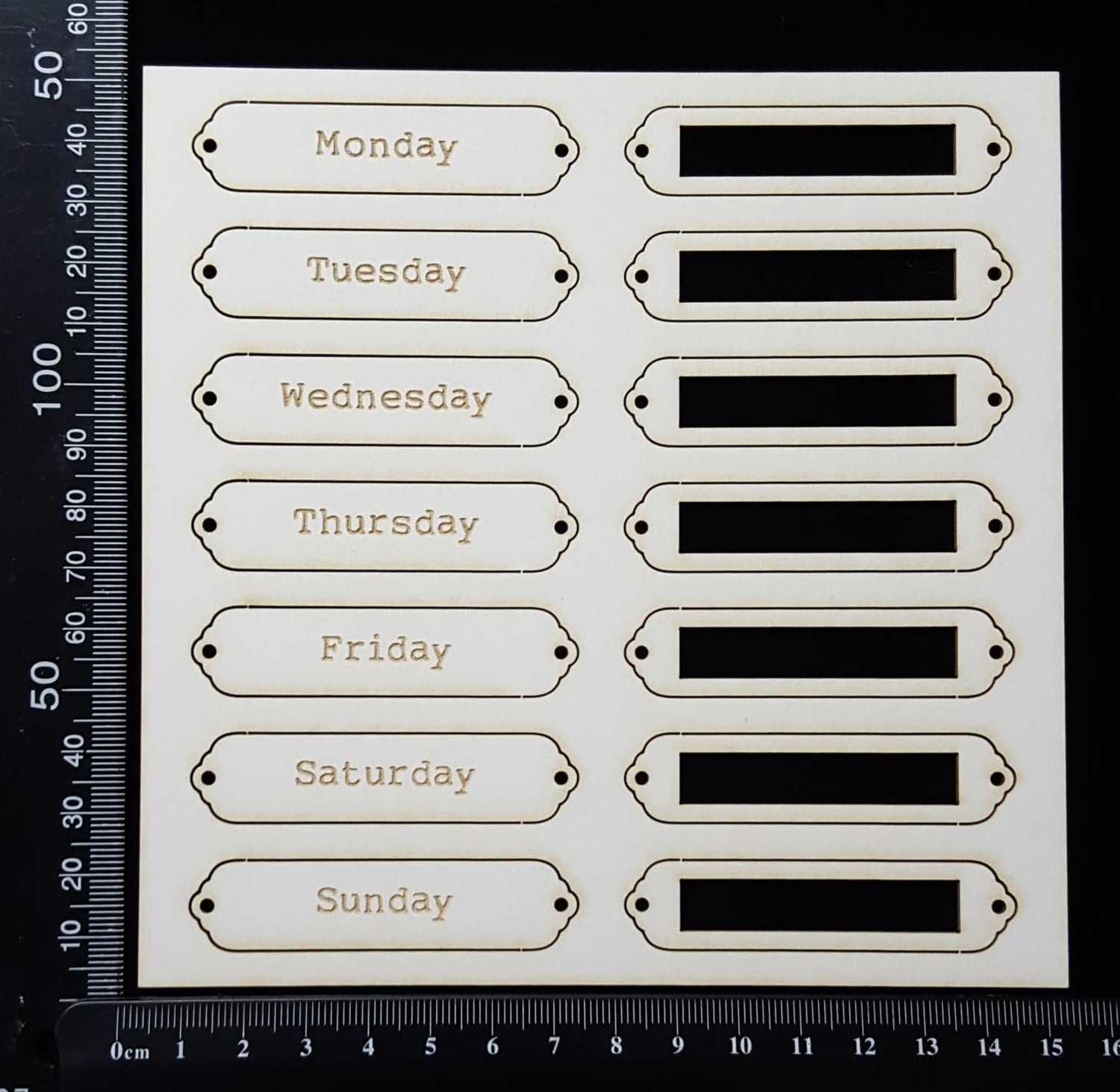 Word Plates - BF - Laser Engraved - Weekdays - White Chipboard