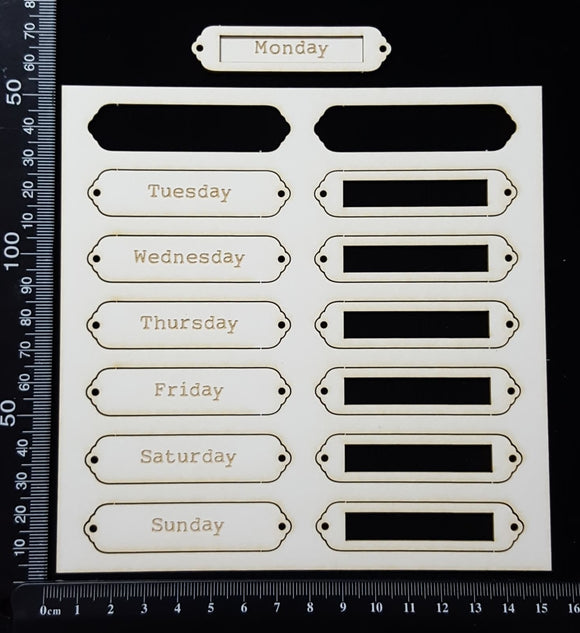 Word Plates - BF - Laser Engraved - Weekdays - White Chipboard