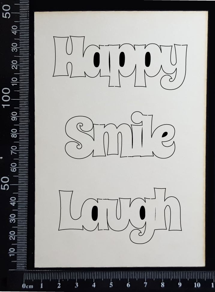 Word Set - Happy Smile Laugh - White Chipboard