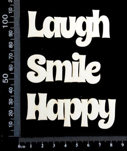Word Set - Happy Smile Laugh - White Chipboard