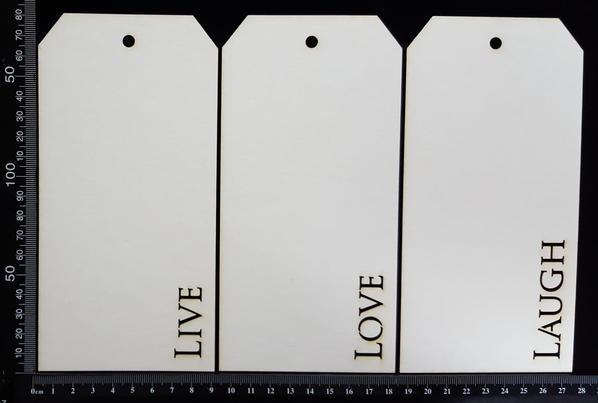 Word Tags - Large - Live Love Laugh - A - White Chipboard