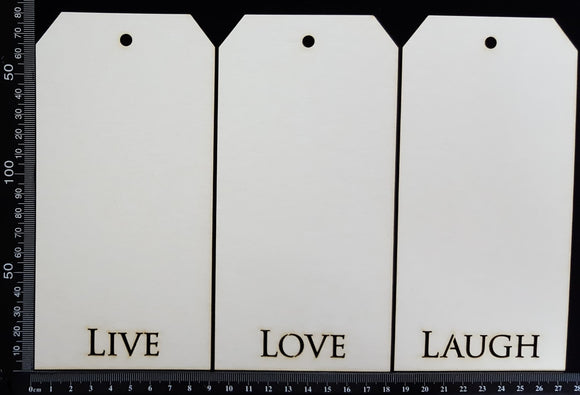 Word Tags - Large - Live Love Laugh - B - White Chipboard