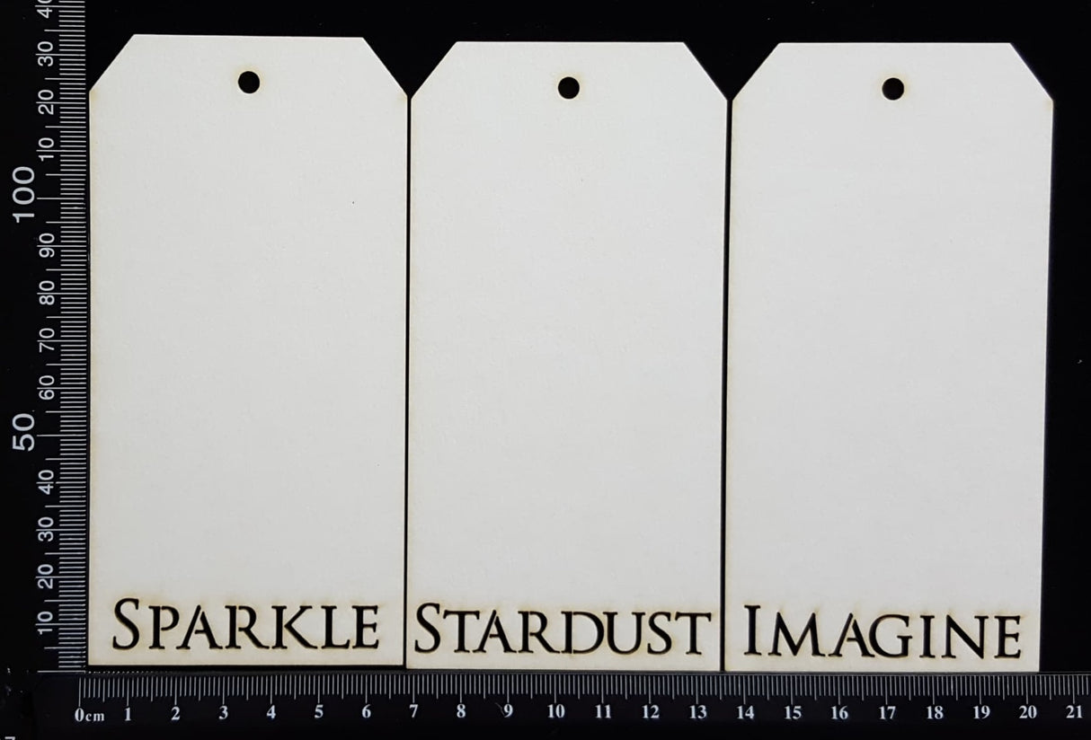 Word Tags - Medium - Sparkle Imagine Stardust - B - White Chipboard