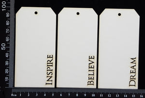 Word Tags - Small - Believe Inspire Dream - C - White Chipboard
