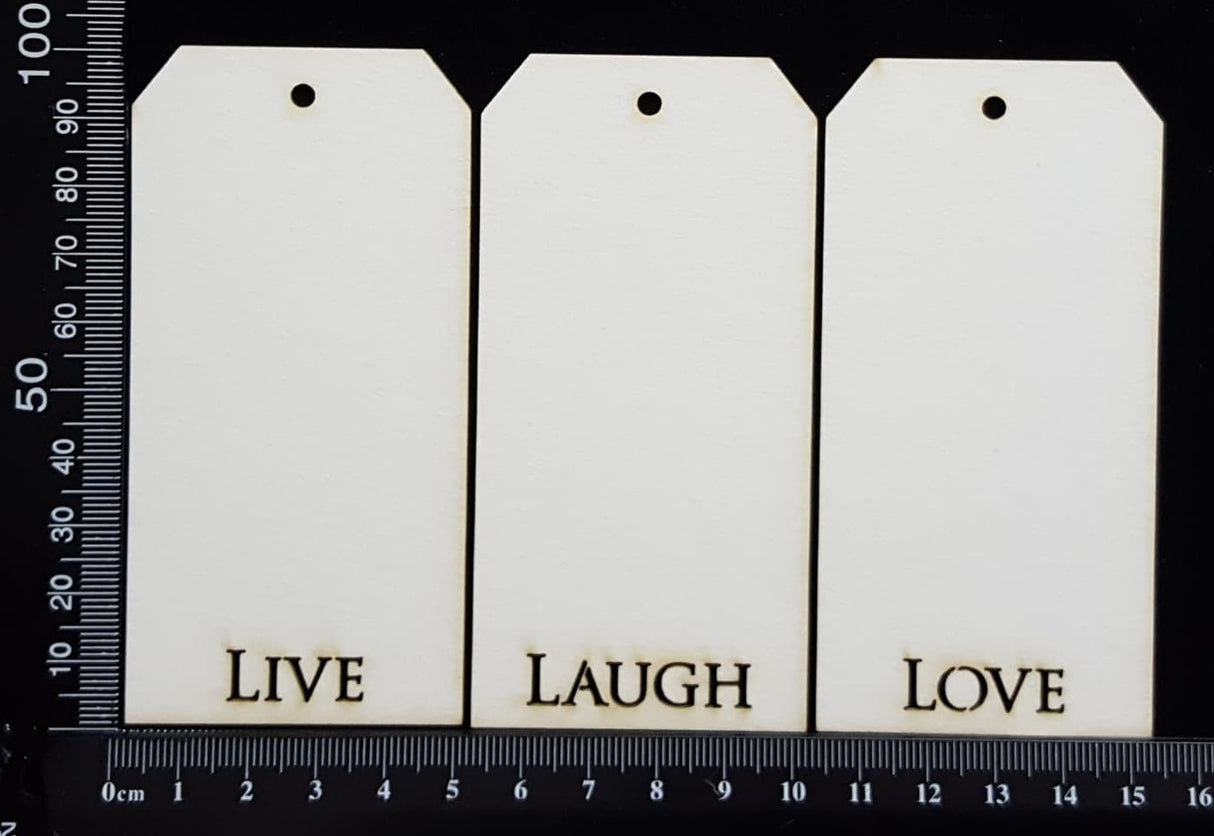 Word Tags - Small - Live Love Laugh - F - White Chipboard