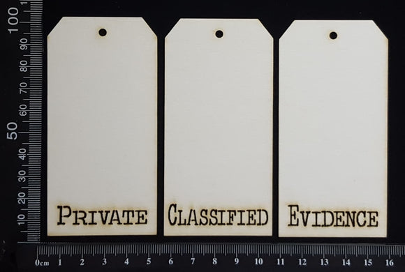 Word Tags - Small - Private Classified Evidence - A - White Chipboard