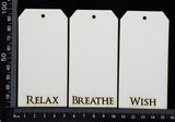 Word Tags - Small - Breathe Wish Relax - C - White Chipboard