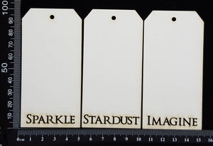 Word Tags - Small - Sparkle Imagine Stardust - D - White Chipboard