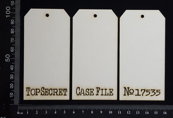 Word Tags - Small - Top Secret Case File No 17535 - A - White Chipboard